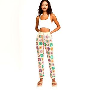 Free People Multicolor Crochet Patterned Jeans